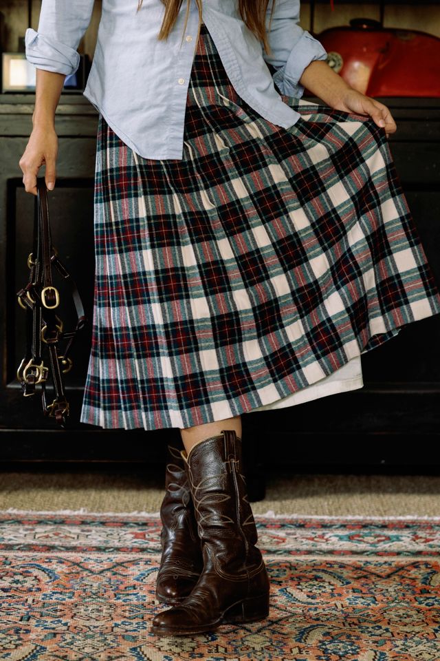 1980s Giorgio Sant'Angelo Plaid Wool Pleated Skirt by Lauren Owen of Texas #2