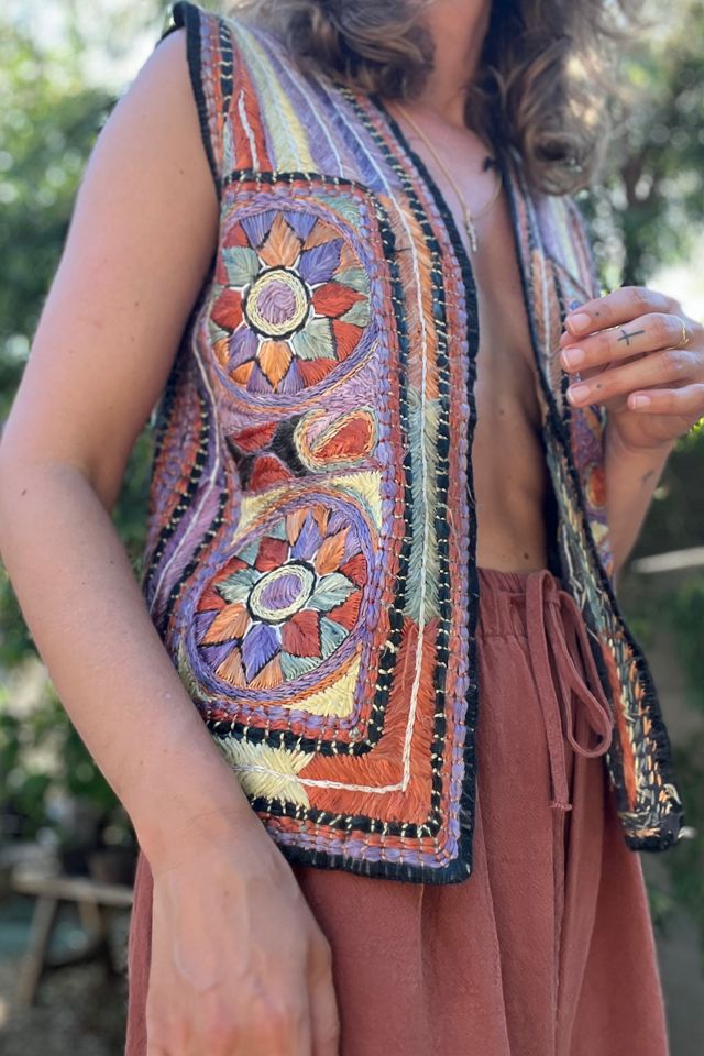 1960s Afghan Woven Silk Folk Vest - Selected by Market Vintage #1
