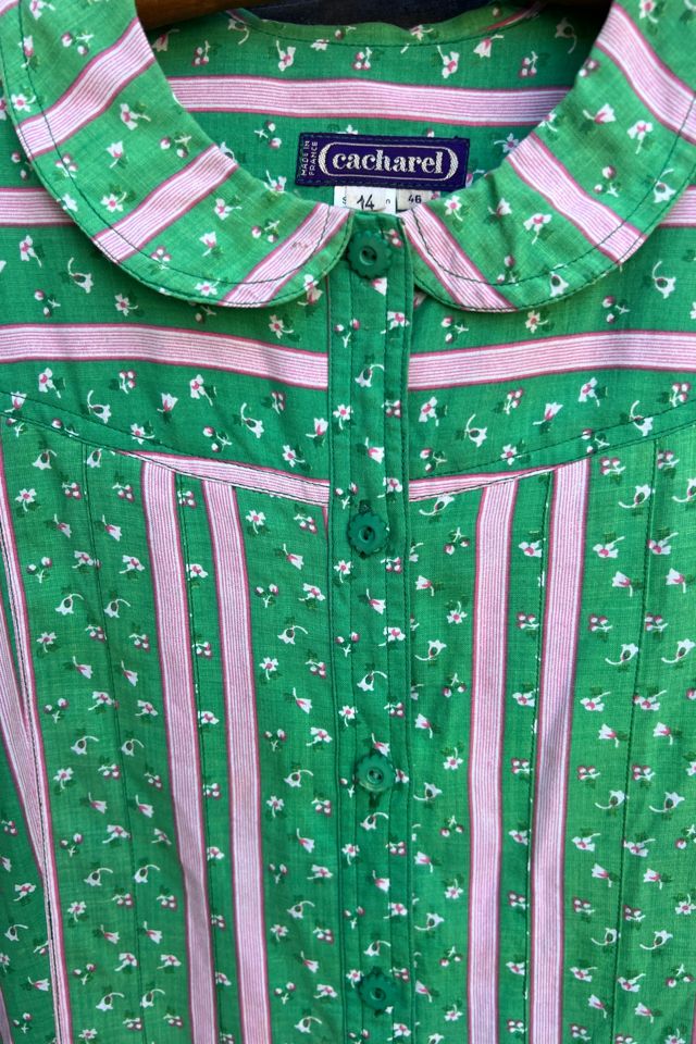 Vintage Cacharel Emerald Green Floral Pintuck Blouse - Selected by Market Vintage #2