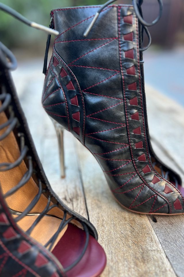 L.A.M.B. Black & Burgundy Lace-Up Stiletto Booties - Selected by Market Vintage #2