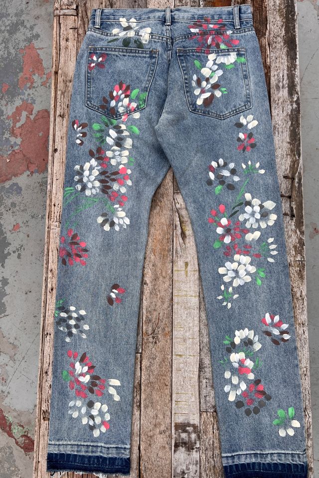 Custom Painterly Floral Straight-Leg Jeans - Selected by Market Vintage #1