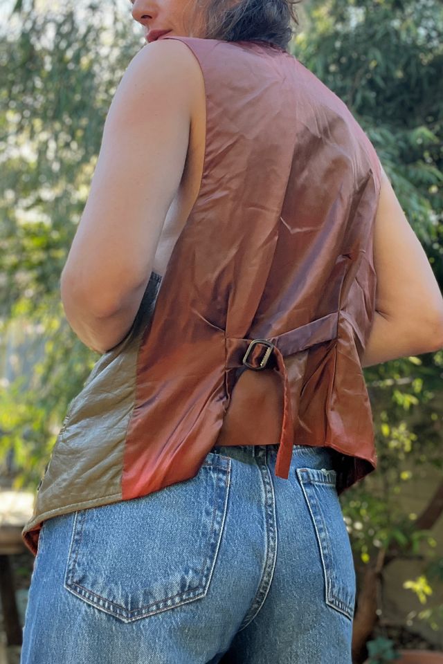 Vintage Olive Green Leather Fringe Western Vest - Selected by Market Vintage #3