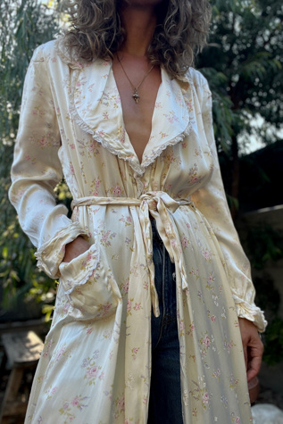 1940s Satin Rayon Floral Bed Jacket Robe - Selected by Market Vintage