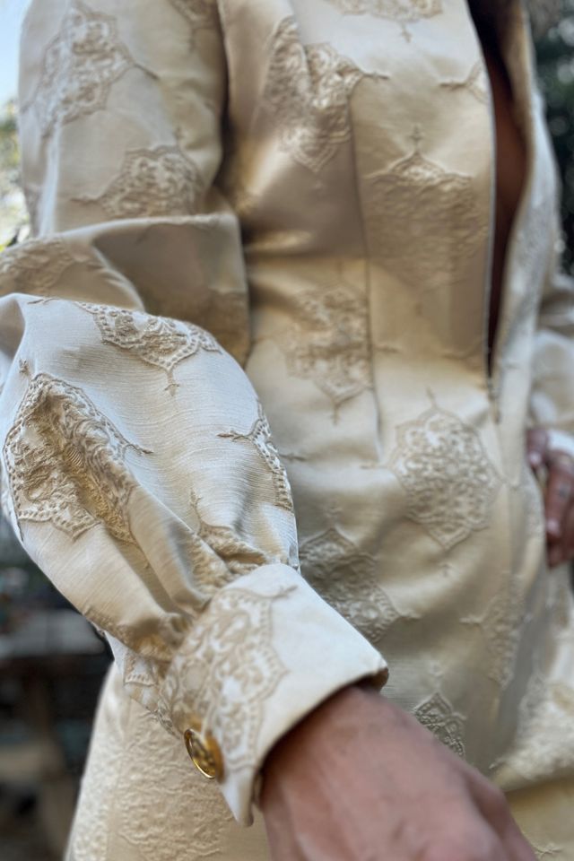 1960s Champagne Brocade Bishop Sleeve Jumpsuit - Selected by Market Vintage #1
