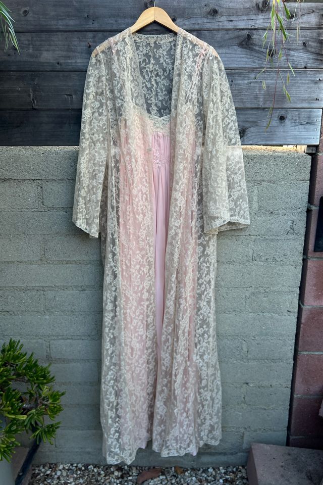 Rare 1960s Juel Park Lace Peignoir & Silk Gown Set - Selected by Market Vintage #1