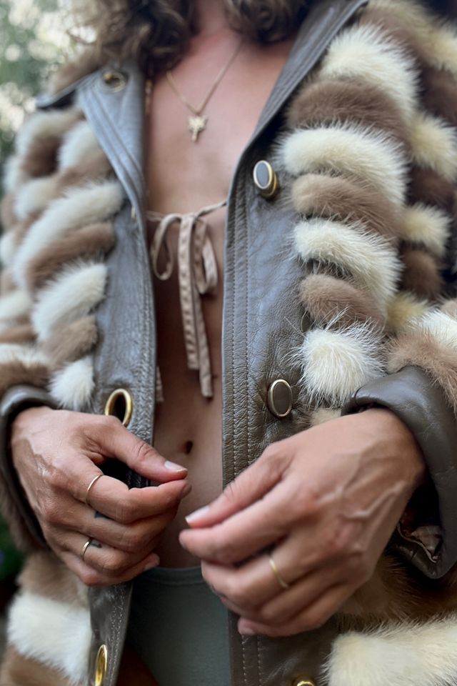 Vintage 1960s/70s Chevron Mink & Leather Jacket - Selected by Market Vintage #1