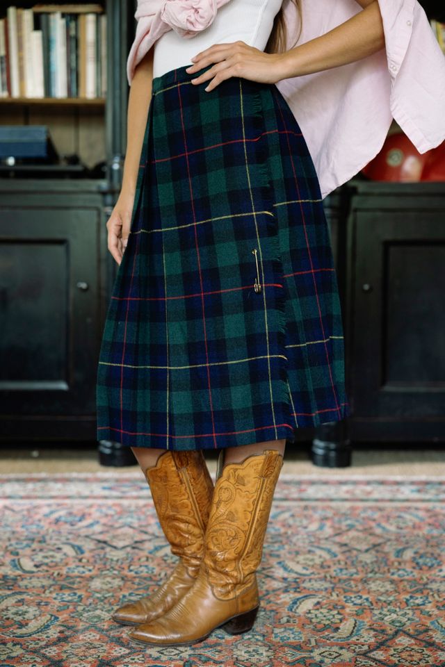 1970s Present Co. Plaid Kilt Midi Skirt by Lauren Owen of Texas #1