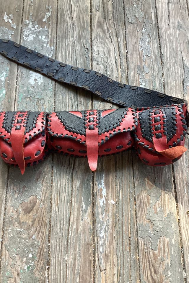 1980s Whipstitch Red and Black Leather Belt Selected by Cherry #1