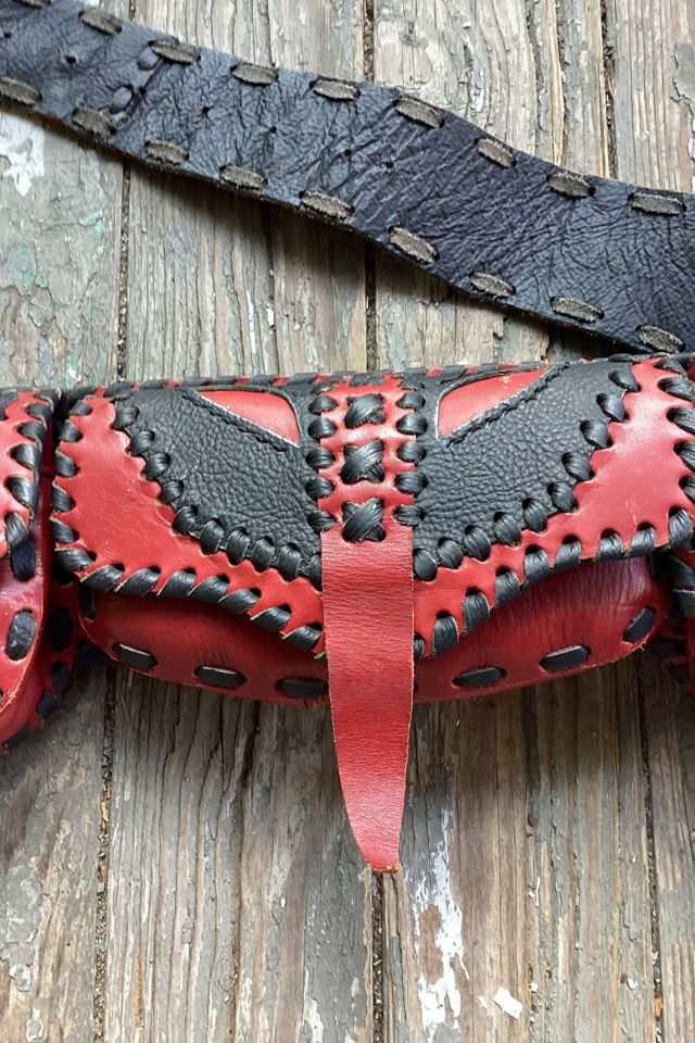 1980s Whipstitch Red and Black Leather Belt Selected by Cherry #2