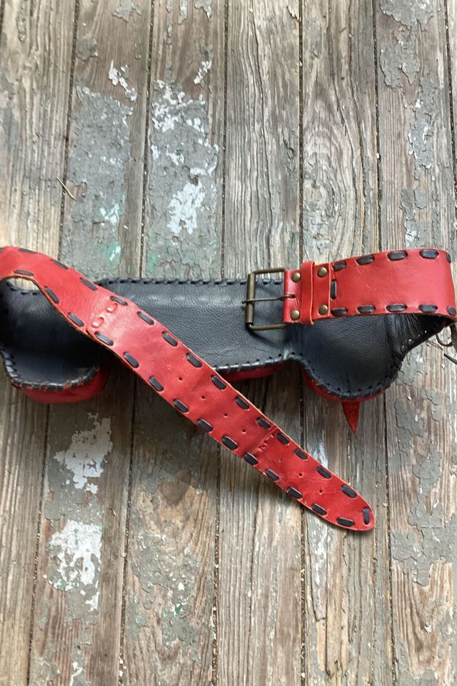 1980s Whipstitch Red and Black Leather Belt Selected by Cherry #3