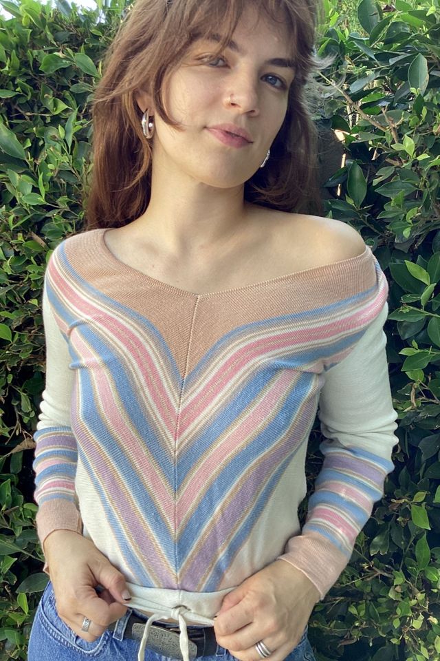 1970s Metallic Knit V-striped Top Selected by Cherry #1