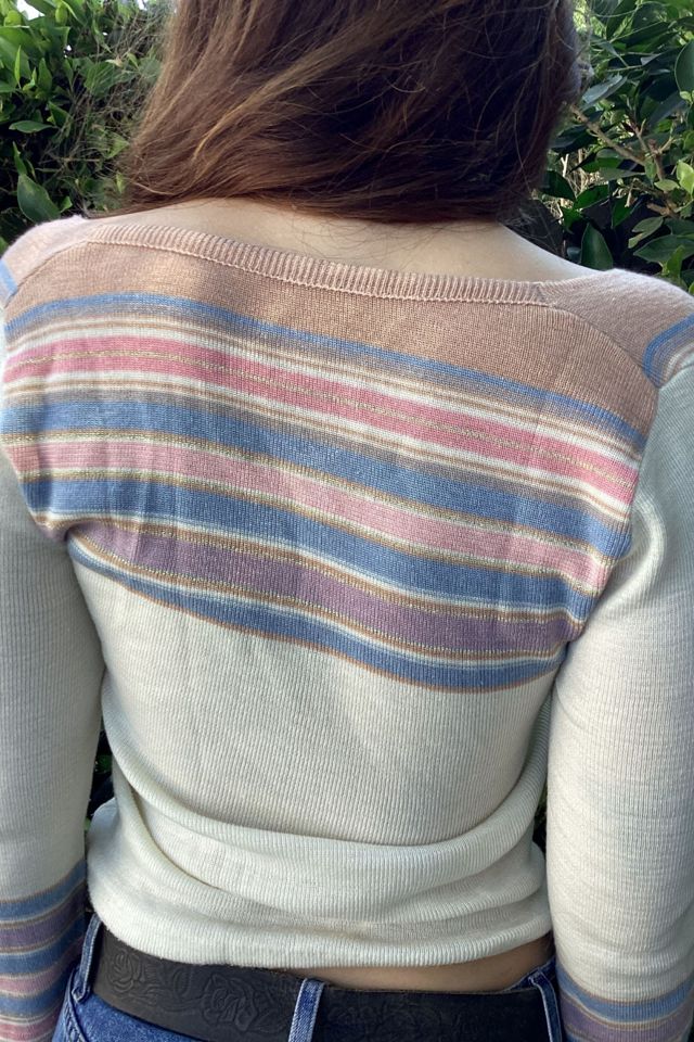 1970s Metallic Knit V-striped Top Selected by Cherry #2