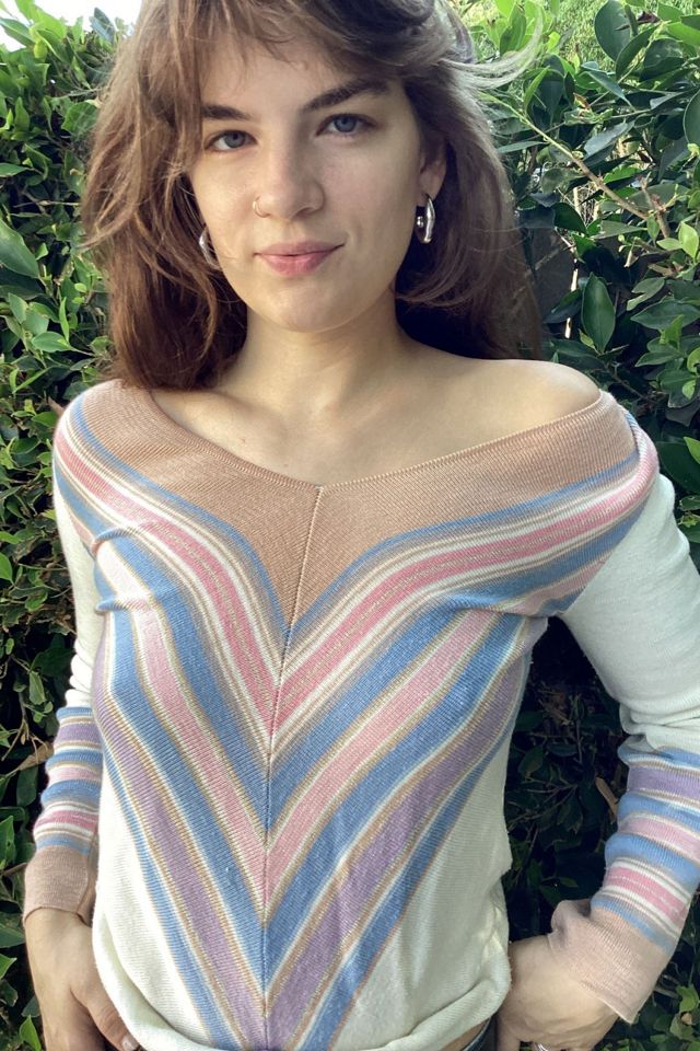 1970s Metallic Knit V-striped Top Selected by Cherry #3