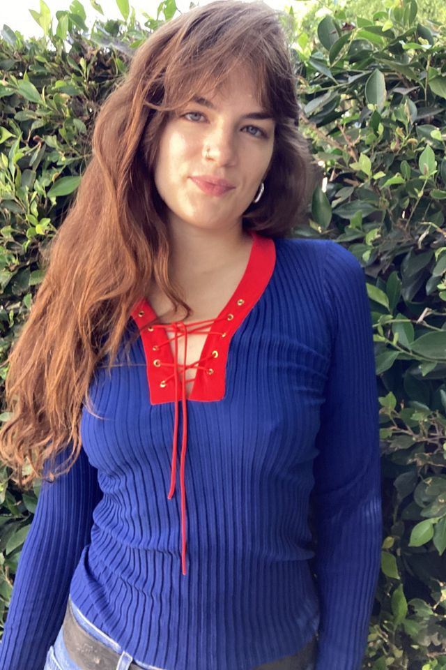 1970s Blue and Red Nautical Knit Top Selected by Cherry #2