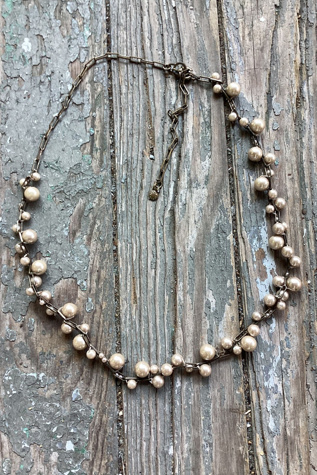 1980s Faux Pearl Brass Link Necklace Selected by Cherry