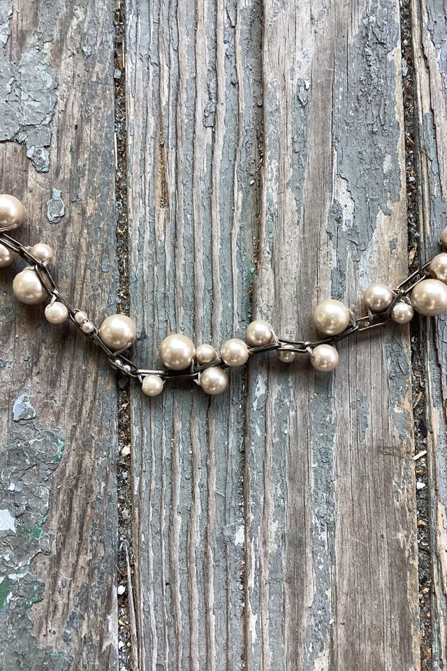 1980s Faux Pearl Brass Link Necklace Selected by Cherry #1