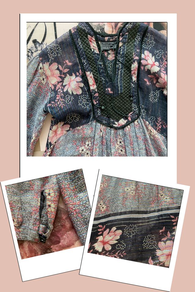 1970s India Bohemian Floral  Block Printed Floral Dress Selected by A Stylish Life #2