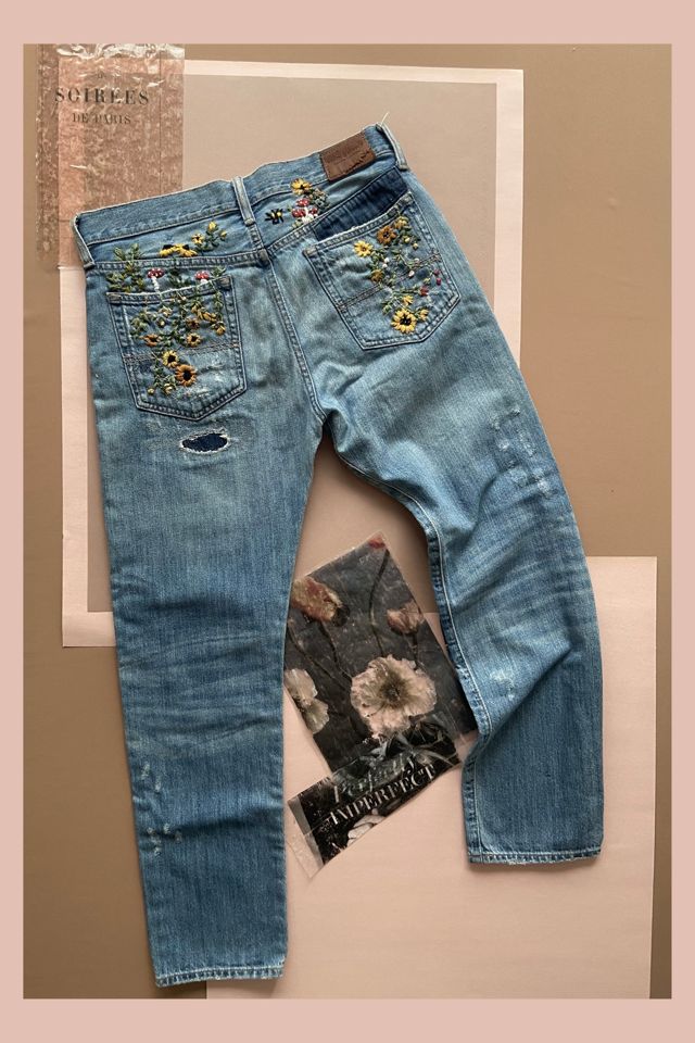 2000s Ralph Lauren  Denim and Supply 5 pocket Denim Jeans with Wildflower Hand Embroidery Selected by A Stylish Life #1