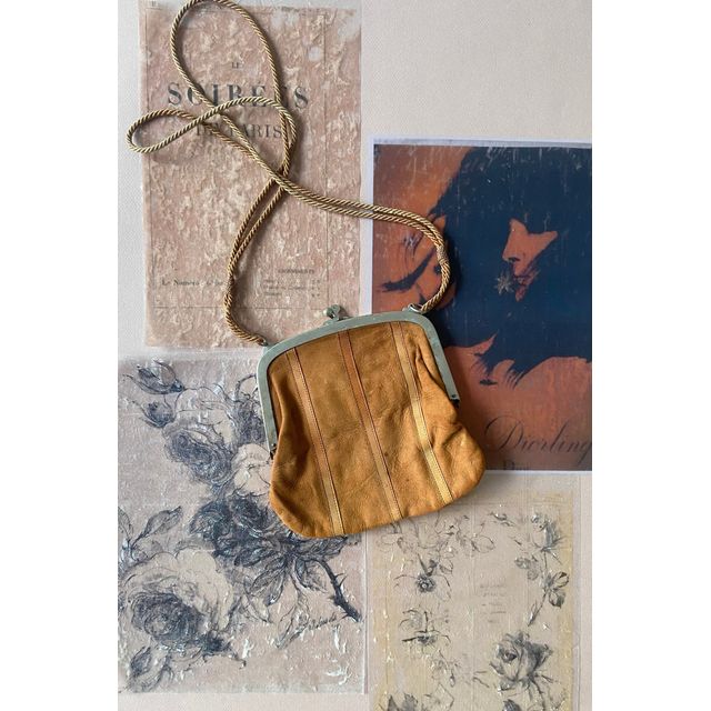 1930s Large Framed Coin Purse in Natural Suede, Twisted Rope Straps Selected by A Stylish Life #1