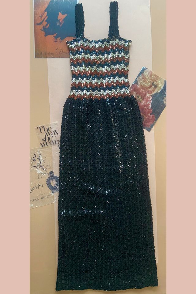 1970s Sequin Long Cami Tank Style Dress, Striped Bodice Selected by A Stylish Life #1