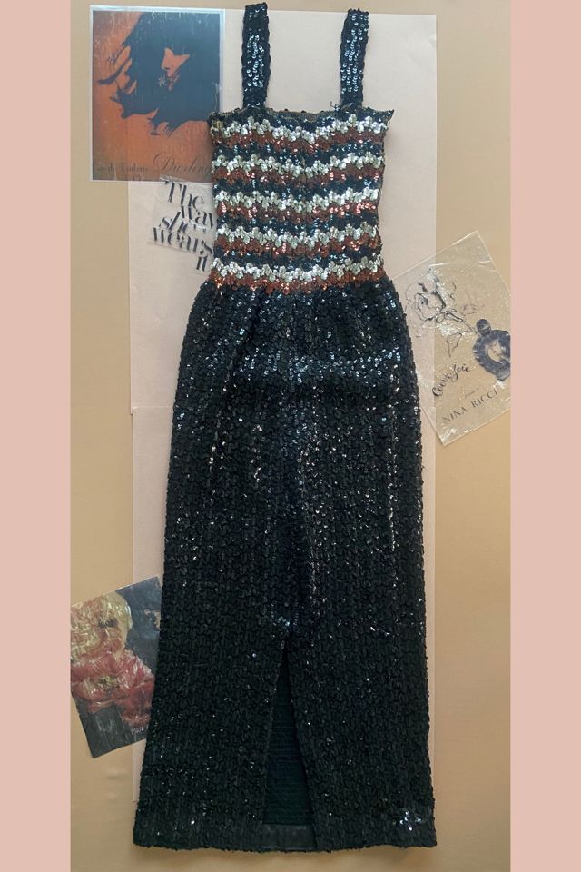 1970s Sequin Long Cami Tank Style Dress, Striped Bodice Selected by A Stylish Life #2