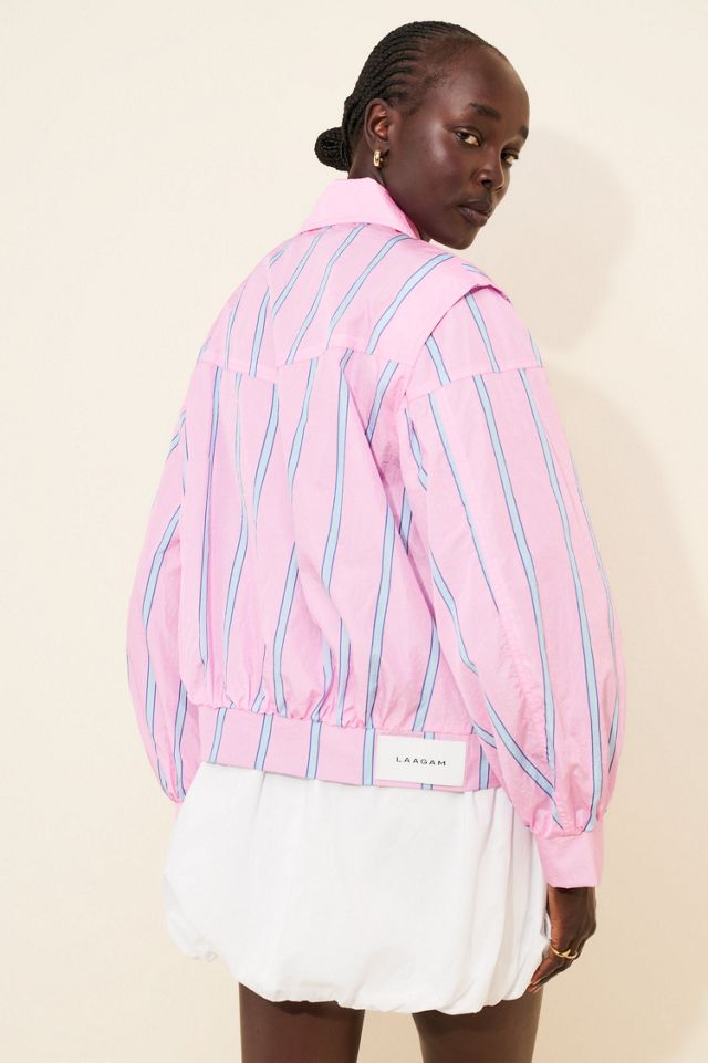 Laagam Watson Pink Striped Bomber Jacket #1
