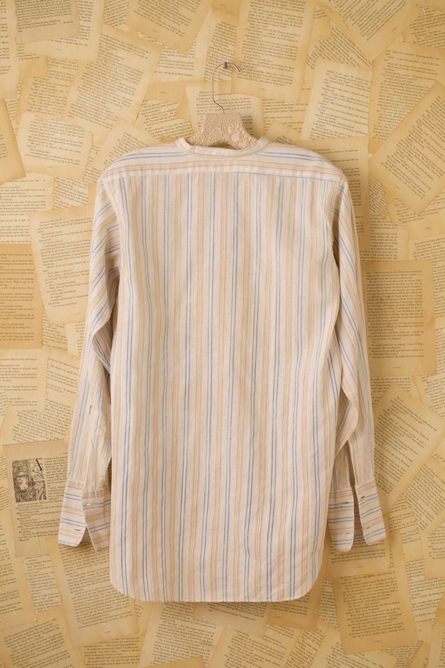 Vintage Collarless Long Sleeve Button Down Shirt #1