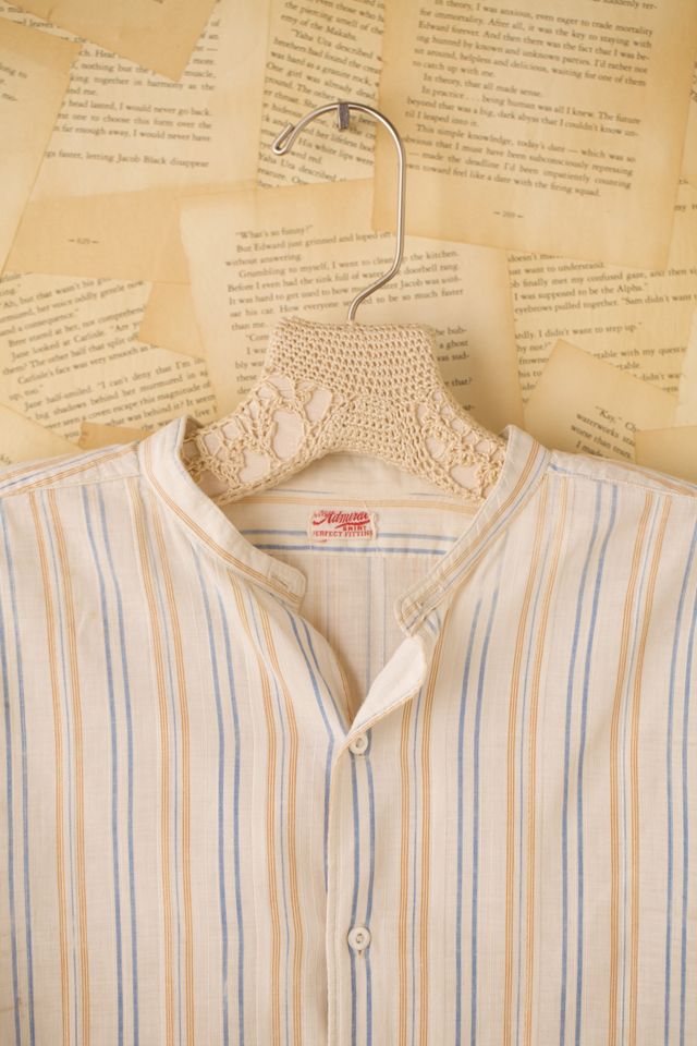 Vintage Collarless Long Sleeve Button Down Shirt #3