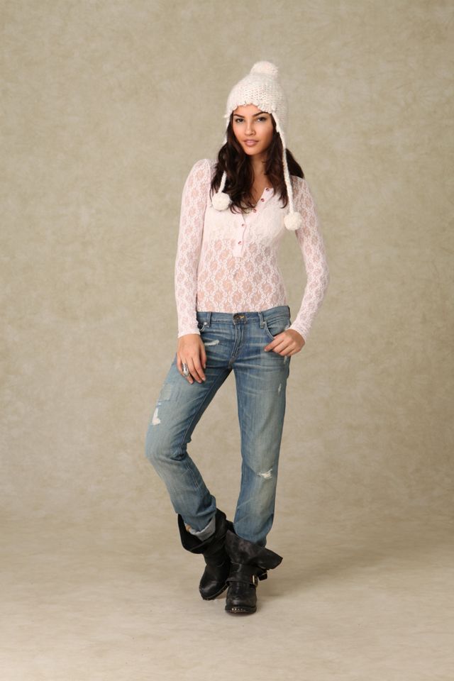 Long Sleeve Henley Lace Bodysuit #1