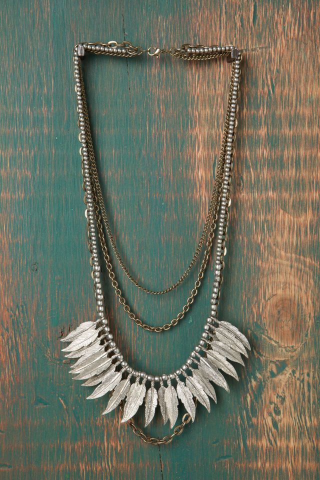 Chain & Feather Bib Necklace #1
