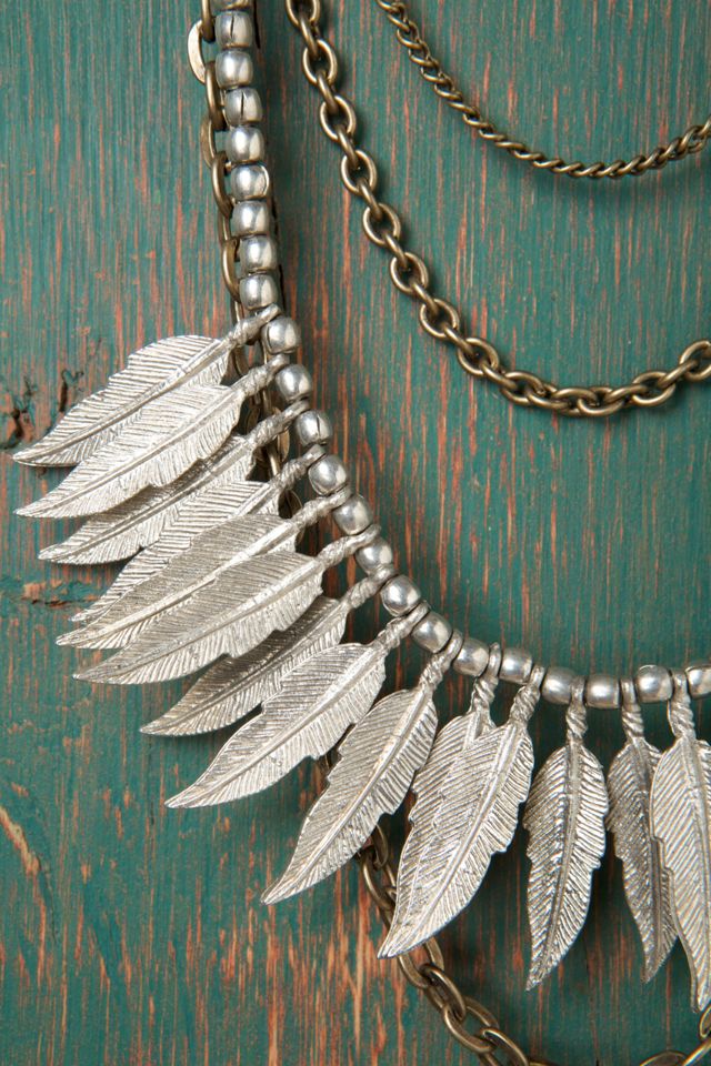 Chain & Feather Bib Necklace #3