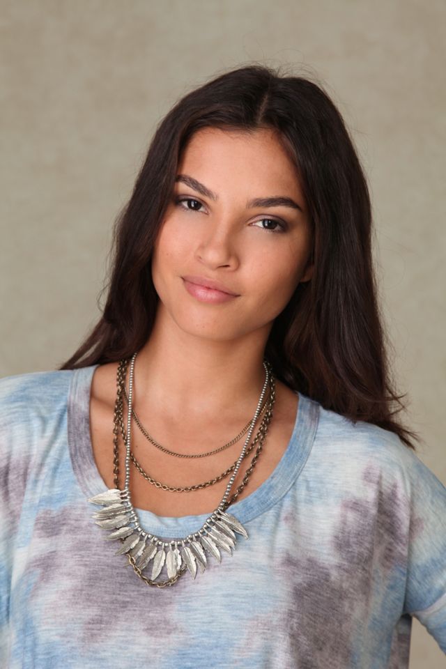 Chain & Feather Bib Necklace #4