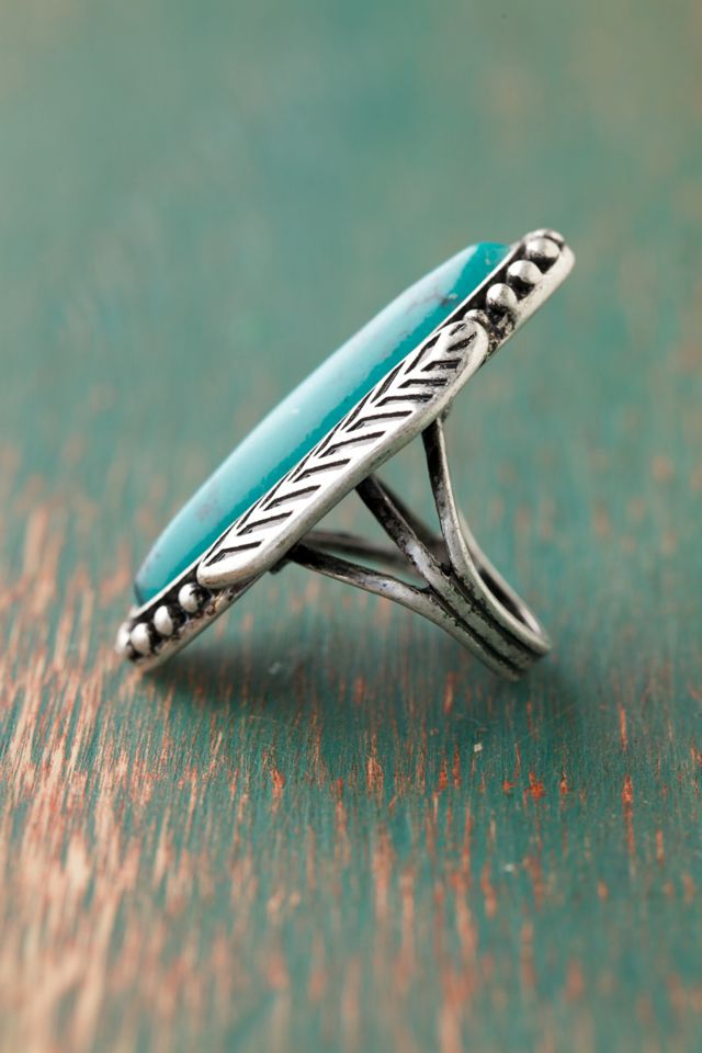 Long Stone Feather Ring #3