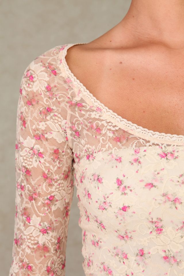 Longsleeve Ditsy Printed Lace Top #4