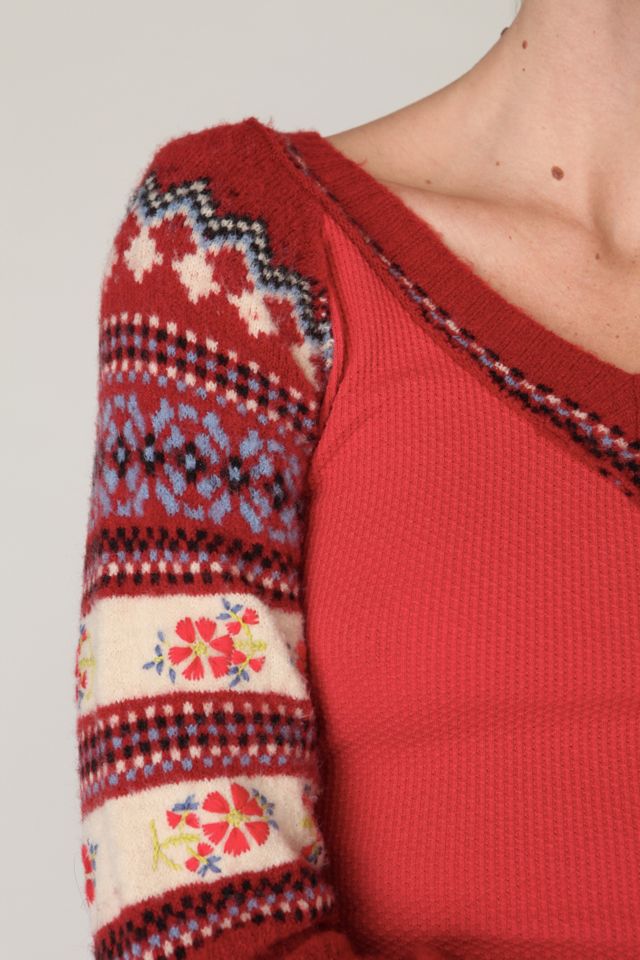 Free People Fair Isle Embroidered Thermal Top S