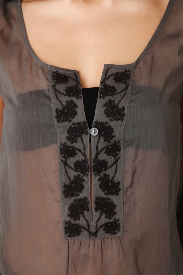 Sleeveless Sheer Embroidered Top #2
