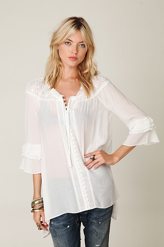 Sheer Shoulder Buttondown with Ruffle Sleeves | Free People