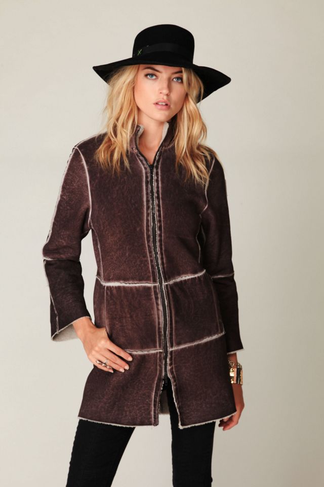 Blur Sherpa Long Leather Coat #1