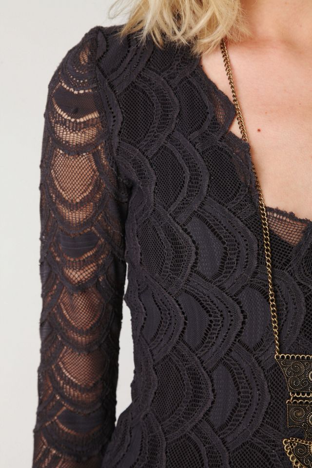 Deep V Long Sleeve Lace Dress #2