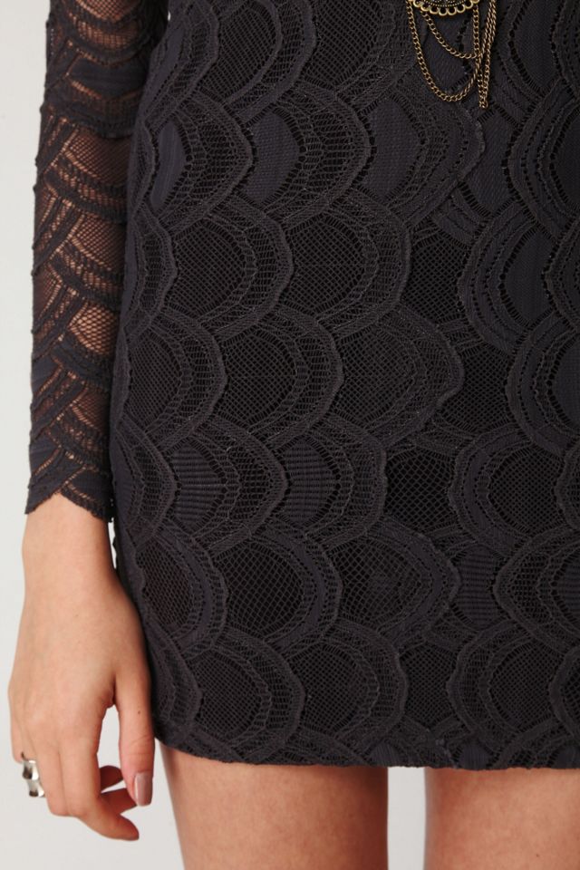 Deep V Long Sleeve Lace Dress #3