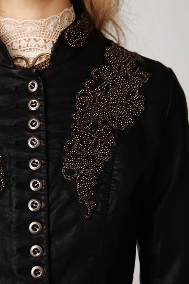 Embellished Vegan Leather Jacket #3