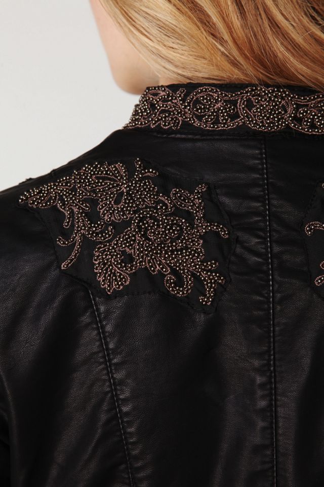 Embellished Vegan Leather Jacket #4