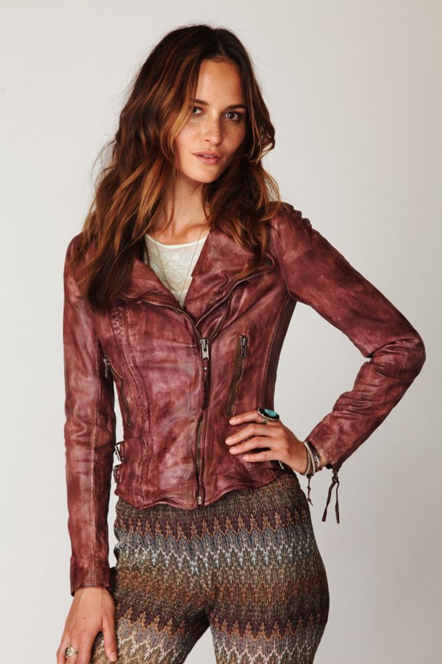 Vintage Wine Leather Biker Jacket #1
