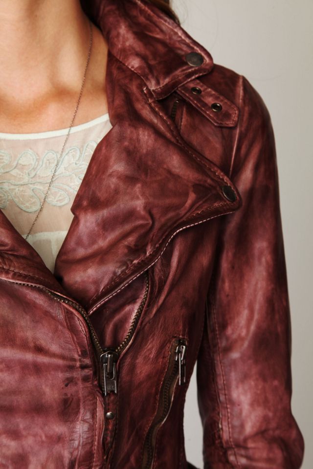 Vintage Wine Leather Biker Jacket #3