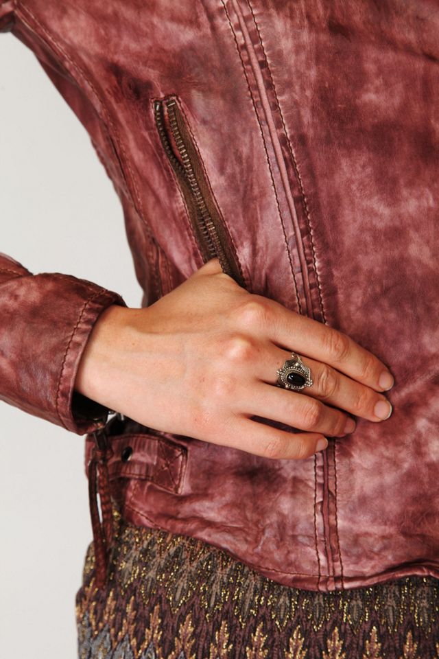 Vintage Wine Leather Biker Jacket #4