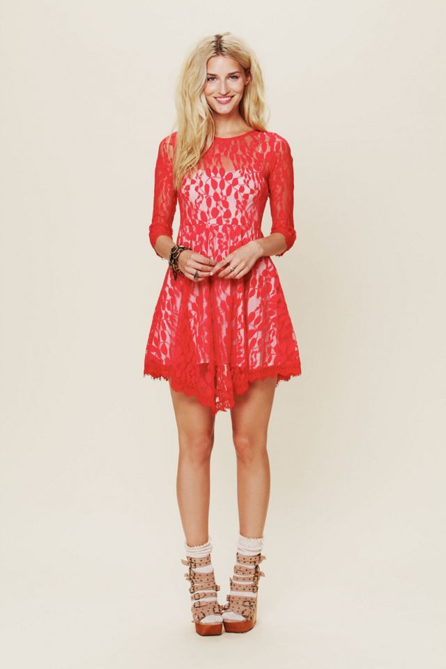 Free people red floral clearance dress