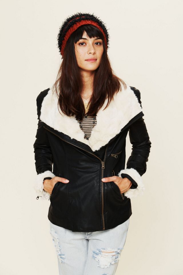 Vegan Leather Jacket with Fur Collar #1