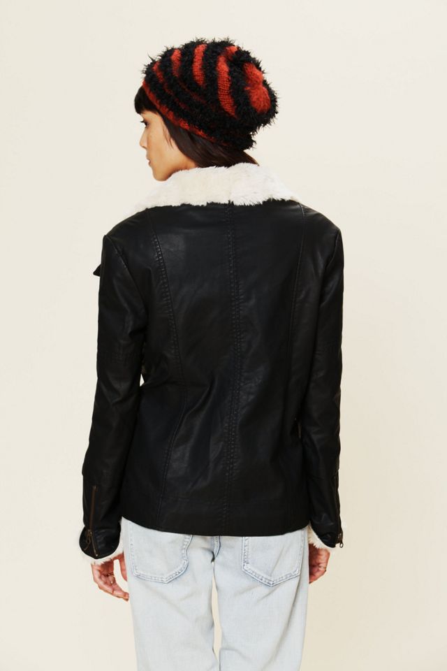 Vegan Leather Jacket with Fur Collar #2
