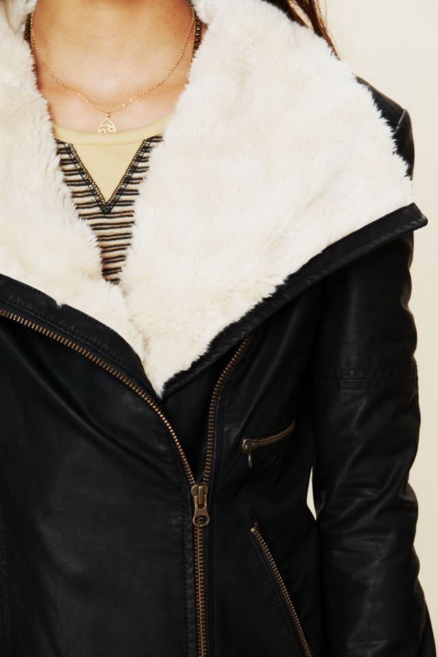 Vegan Leather Jacket with Fur Collar #3