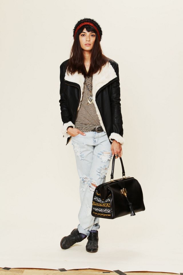 Vegan Leather Jacket with Fur Collar #5